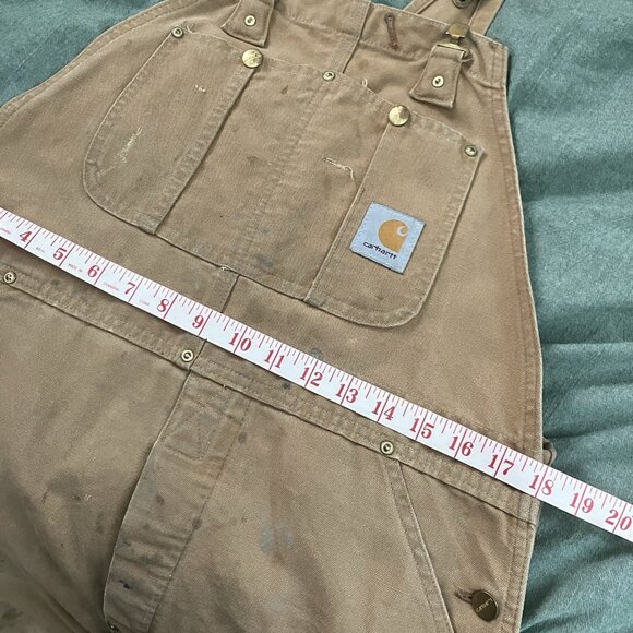 Vintage Carhartt Overalls Mens Tan Canvas Double Knee Dungaree Bib Distressed - Picture 11 of 12